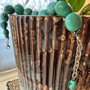 Large Natural Turquoise Beaded Bracelet with Sterling Silver Closure & Accents